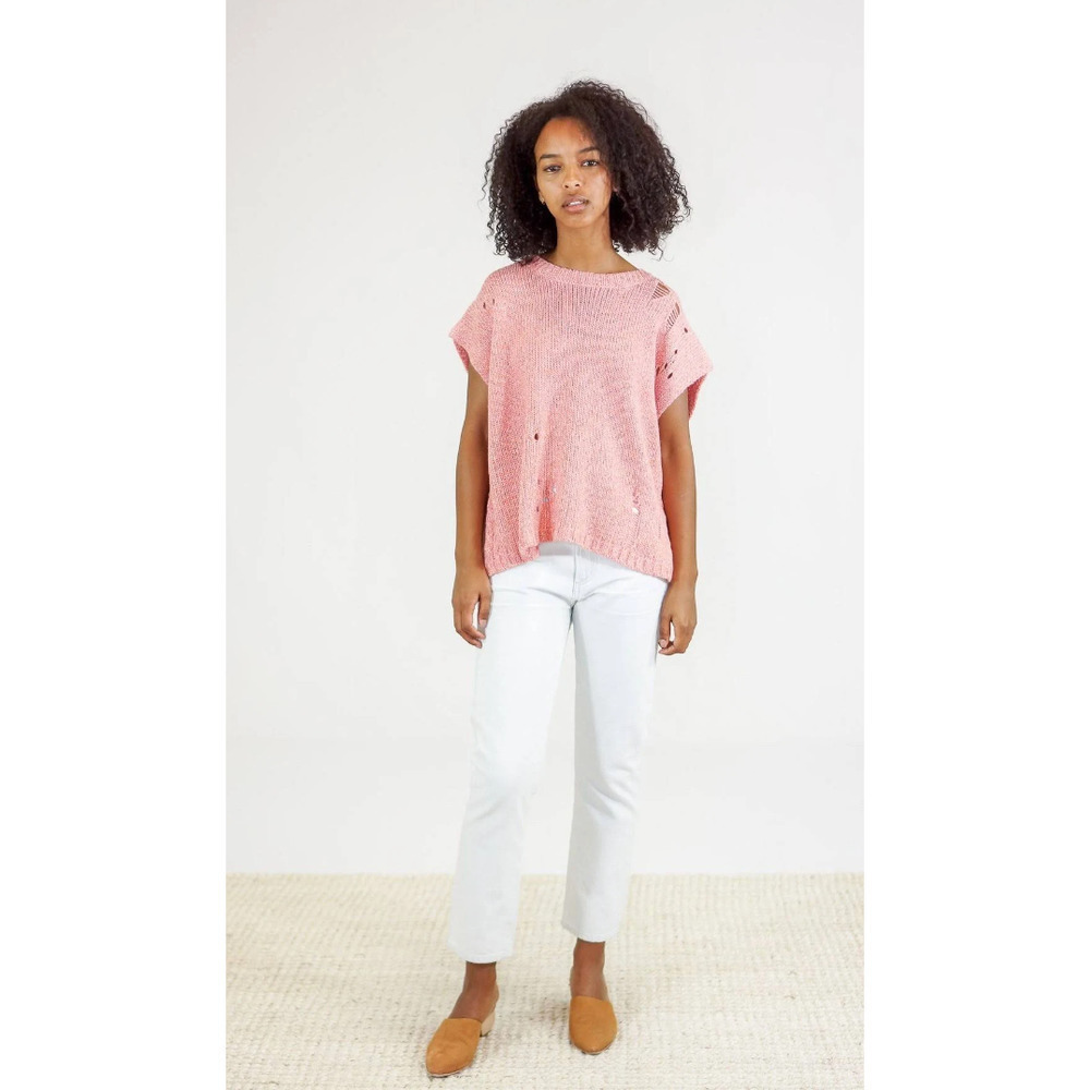 Raquel Allegra Pink Merino Wool Distressed Knit Vest
